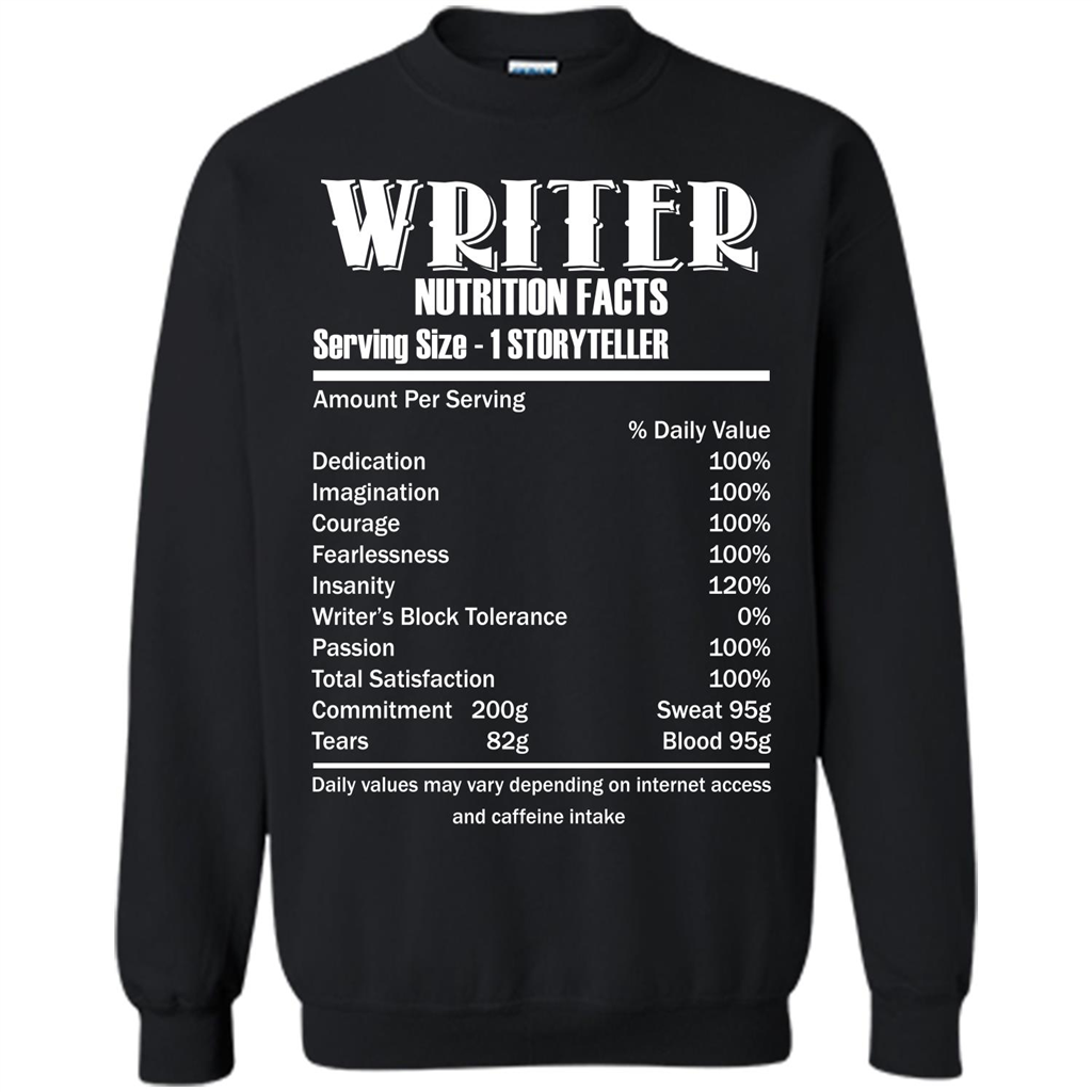 Writer Nutrition Facts Serving Size T-shirt