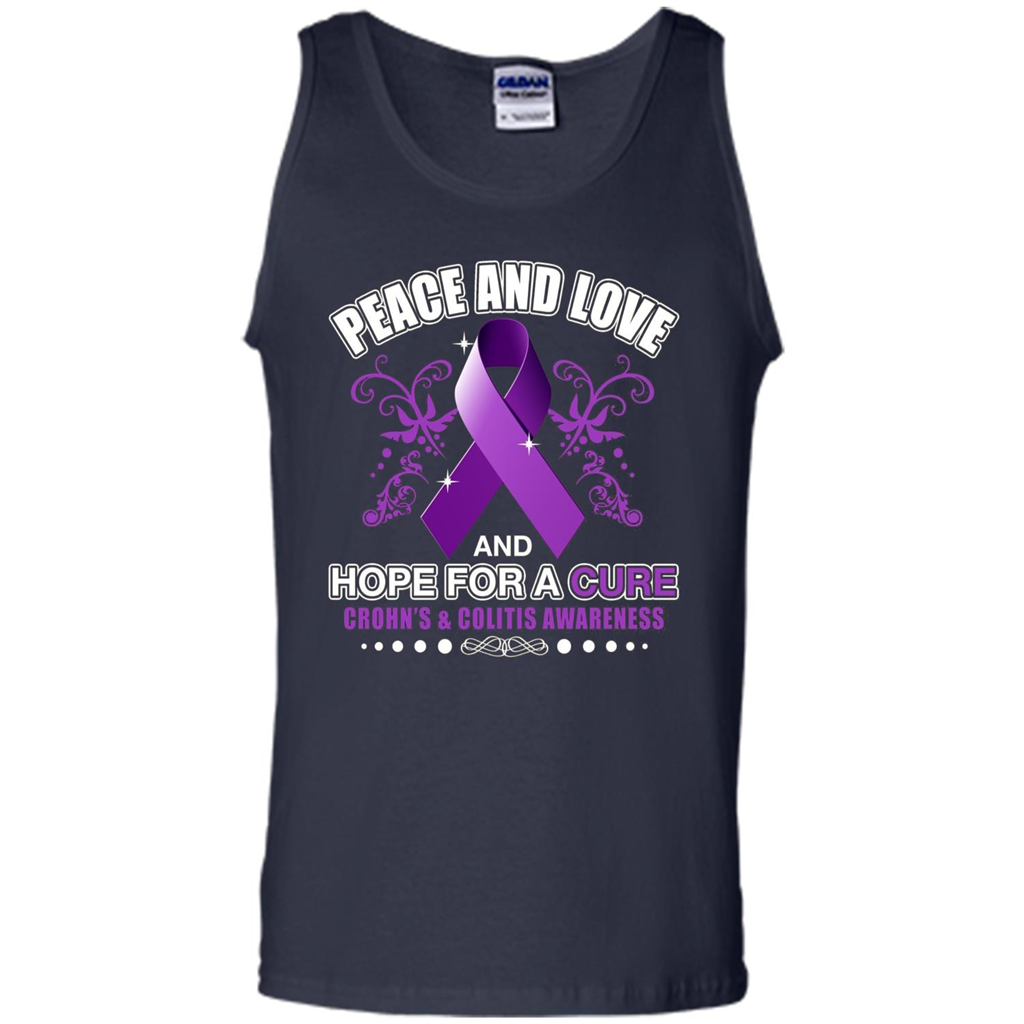 Peace And Love And Hope For A Cure Crohn's and Colitis Awareness T-shirt Navy