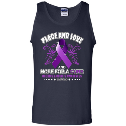Peace And Love And Hope For A Cure Crohn's and Colitis Awareness T-shirt Navy