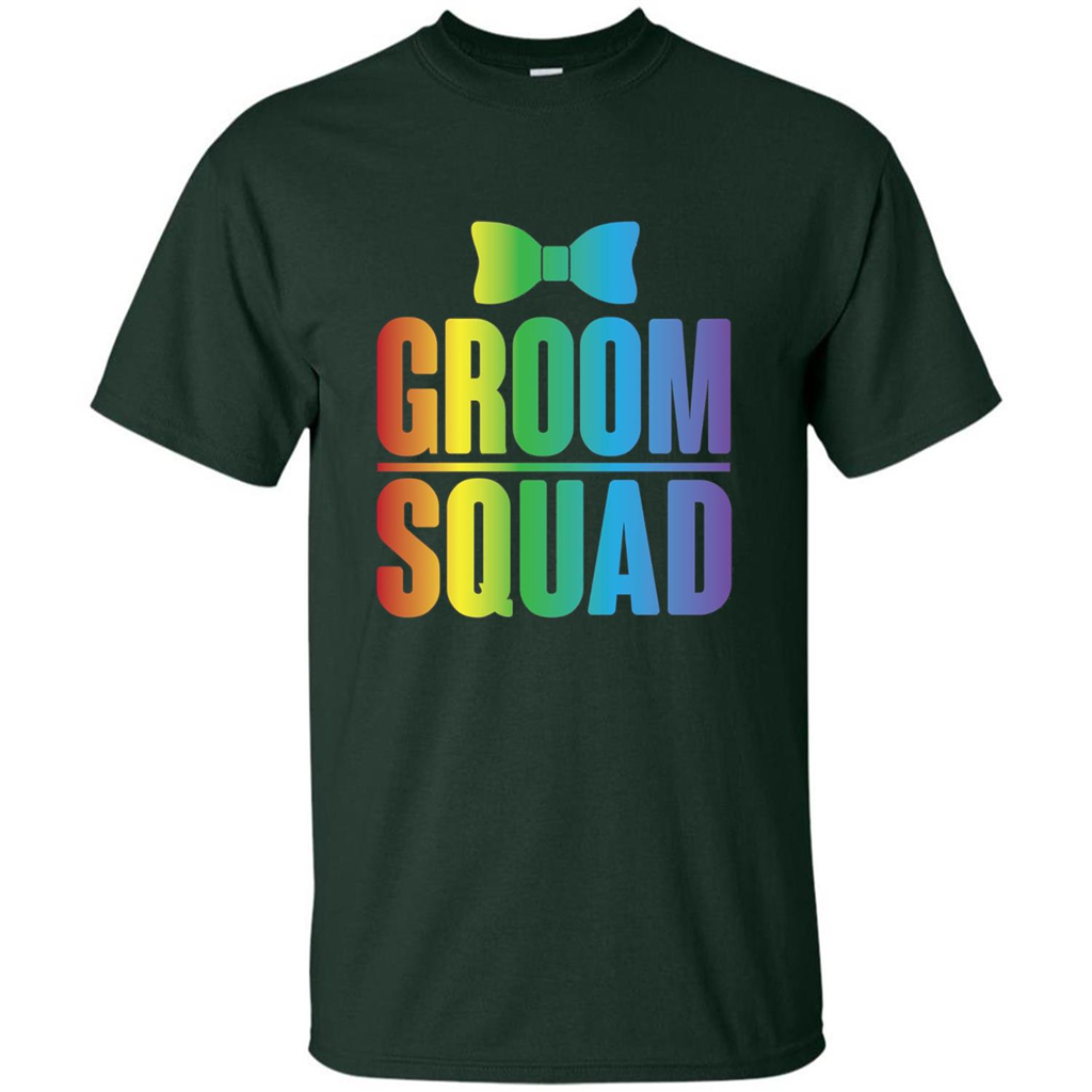 Groom Squad Bachelor Party Rainbow Bowtie T-Shirt Forest Green