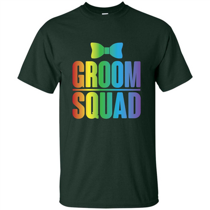 Groom Squad Bachelor Party Rainbow Bowtie T-Shirt Forest Green