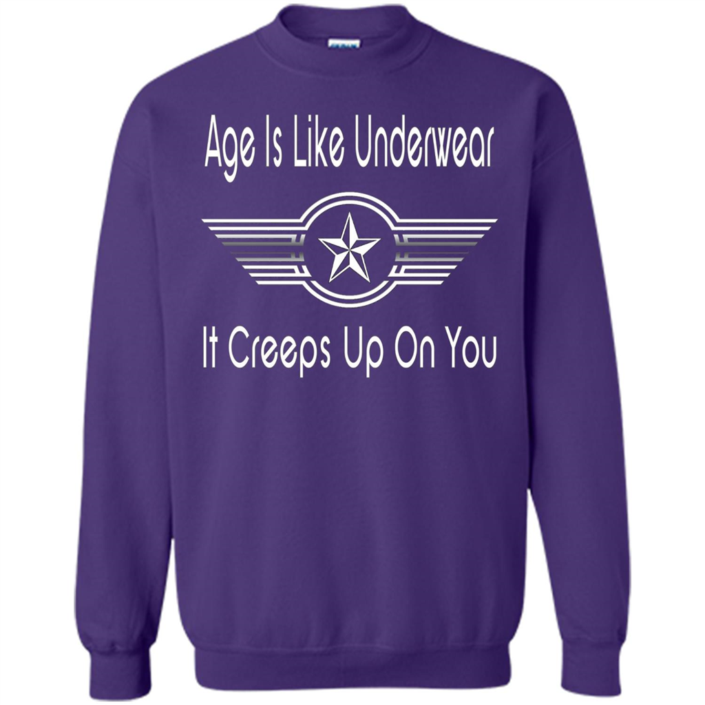 Funny Birthday T-shirts Age Is Like Underwear It Creeps Up On You Purple