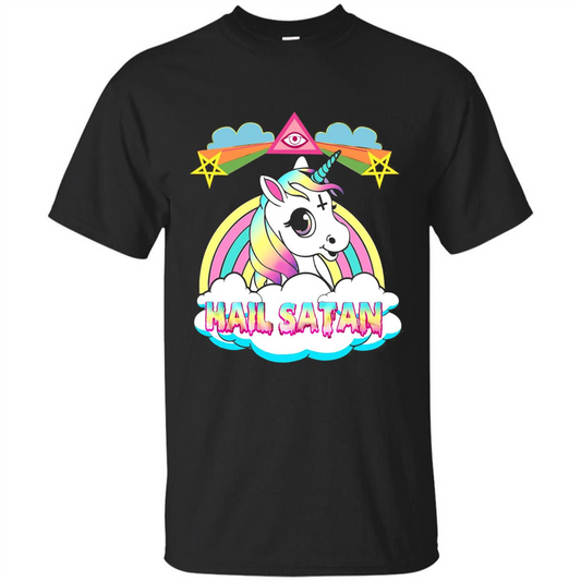 Unicorn Hail Satan Death Metal Rainbown T-shirt Black