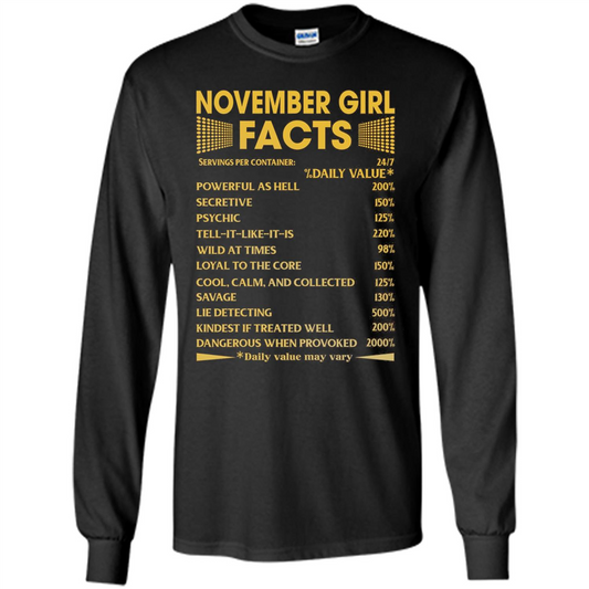November Girl Facts T-shirt Birthday Gift T-shirt Black