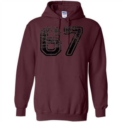 Number 67 T-shirt - Grungy Sports Team T-shirt Maroon