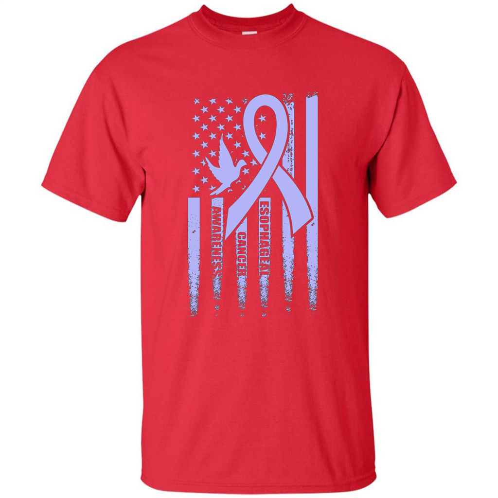 Esophageal Cancer USA Flag Periwinkle Ribbon and Dove T-shirt Red