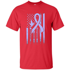 Esophageal Cancer USA Flag Periwinkle Ribbon and Dove T-shirt