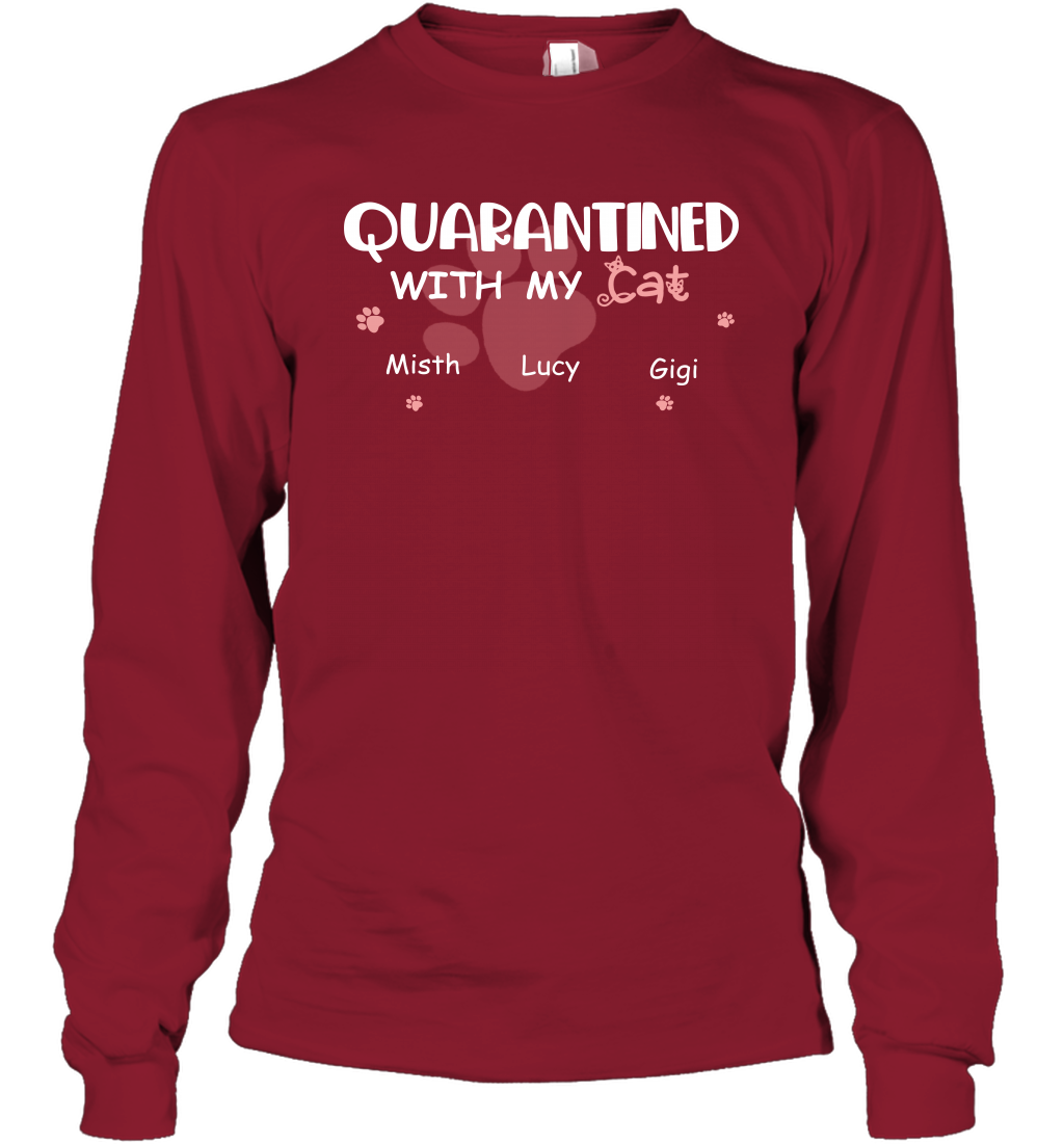 Stay home with my cats ( Customized Name ) Long Sleeve T-Shirt Long Sleeve T-Shirt Cardinal Red