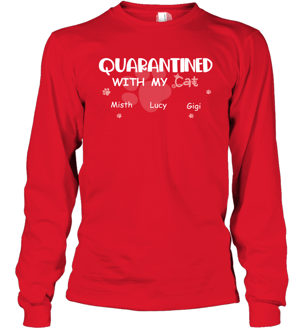 Stay home with my cats ( Customized Name ) Long Sleeve T-Shirt Long Sleeve T-Shirt Red