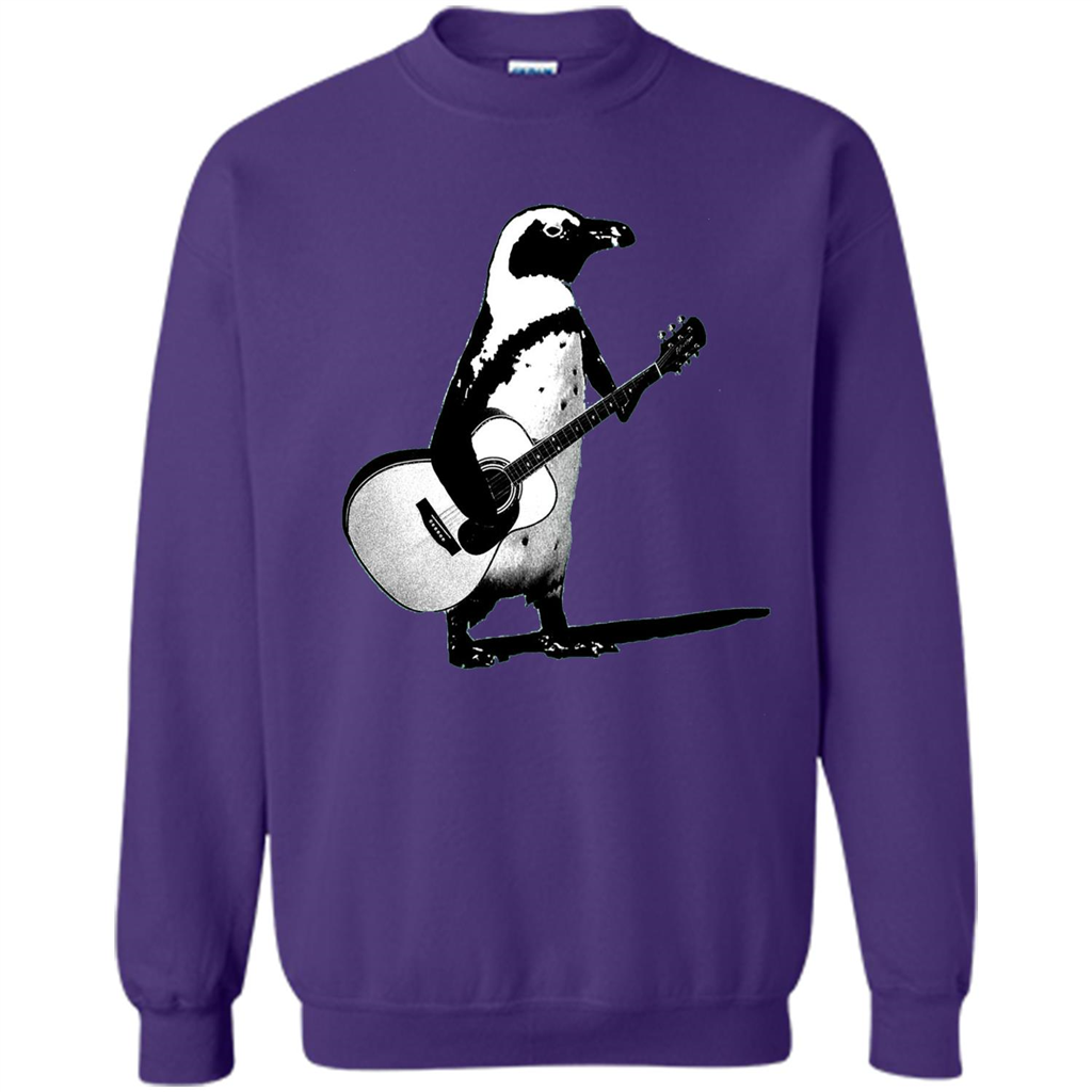Funny Penguin T-shirt Penguin Plays Guitar Purple