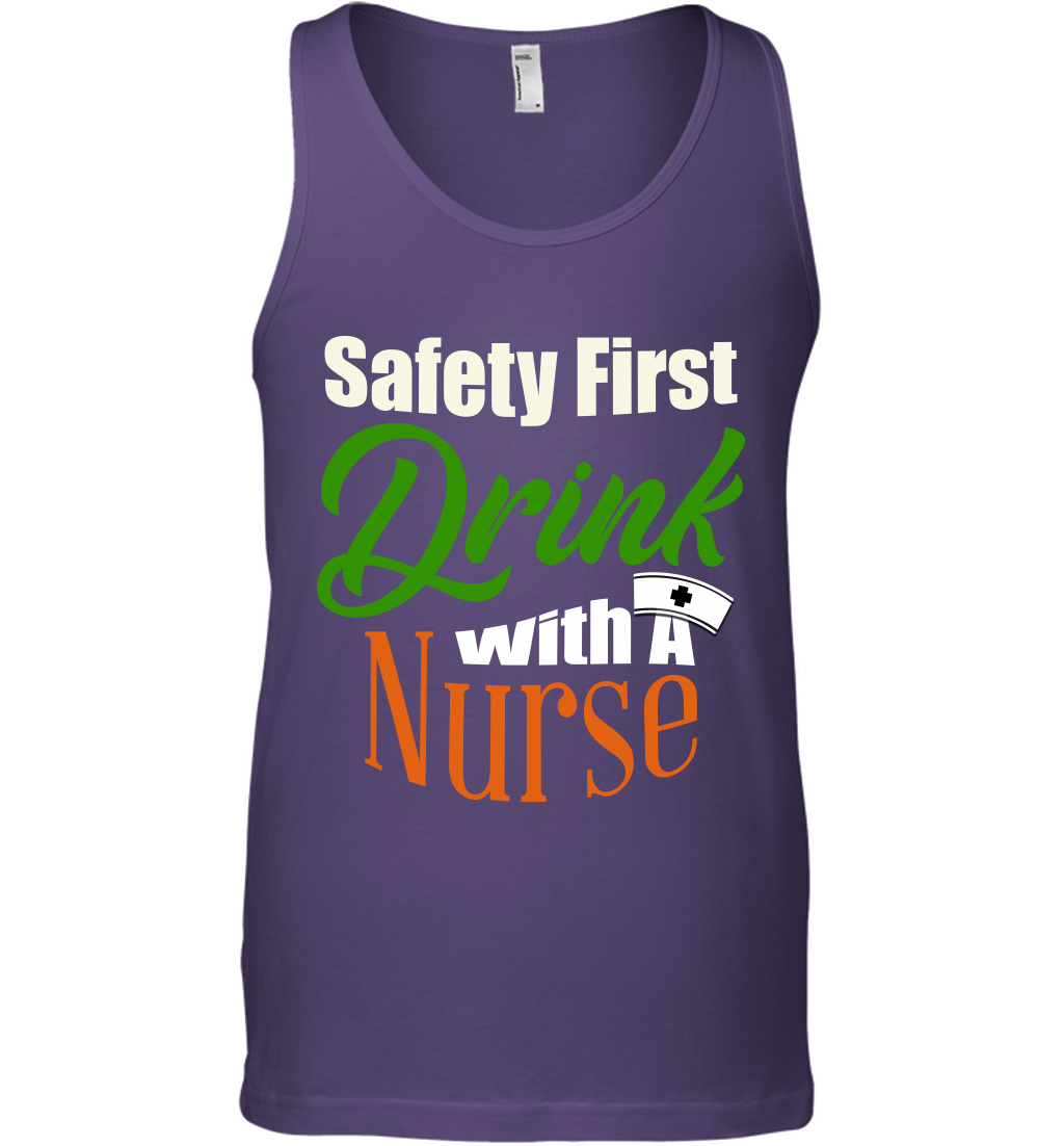 Safety First Drink With A Nurse Saint Patricks Day Shirt Tank Top Purple