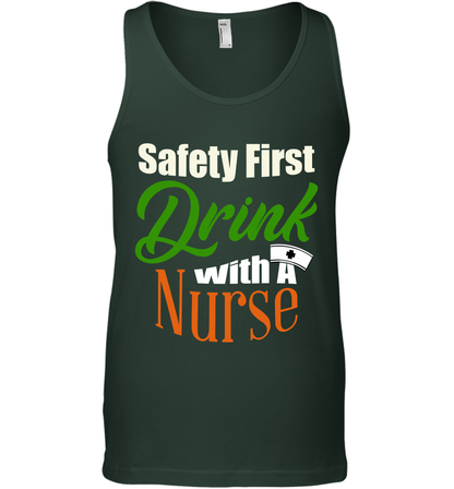 Safety First Drink With A Nurse Saint Patricks Day Shirt Tank Top Forest Green