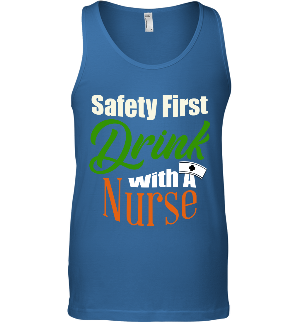 Safety First Drink With A Nurse Saint Patricks Day Shirt Tank Top Royal