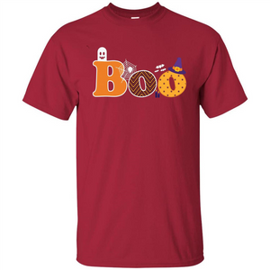 Boo Halloween T-Shirt With Ghost, Spider, Bat and Witch Hat