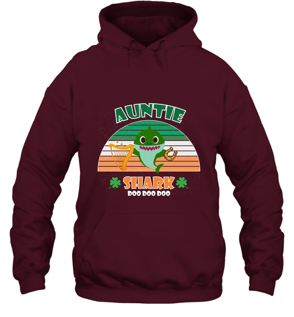 Irish Auntie Shark Saint Patricks Day Family Shirt Hoodie Maroon