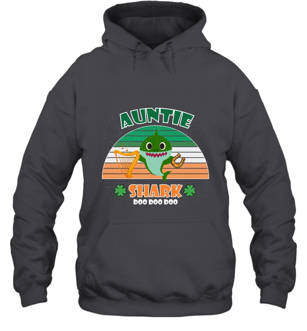 Irish Auntie Shark Saint Patricks Day Family Shirt Hoodie Dark Heather