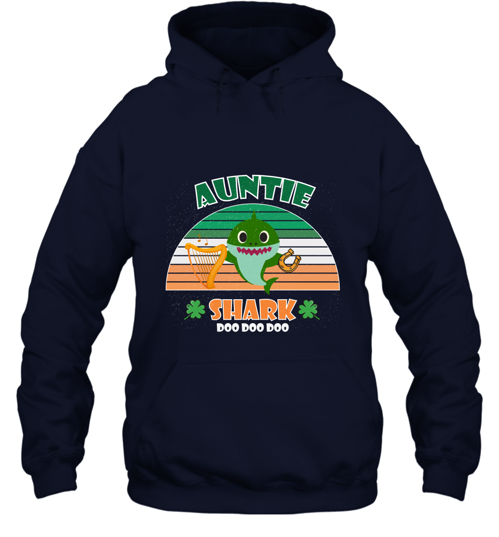 Irish Auntie Shark Saint Patricks Day Family Shirt Hoodie Navy