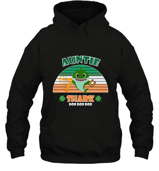 Irish Auntie Shark Saint Patricks Day Family Shirt Hoodie Black