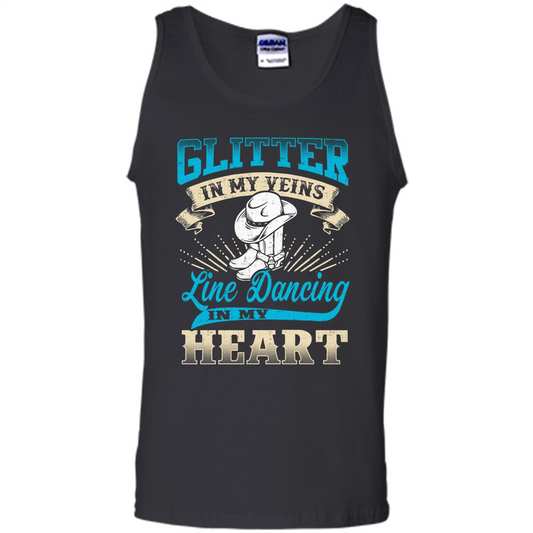Line Dancing T-shirt Glitter In My Veins Line Dancing In My Heart Black