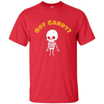 Cute Skeleton Asking For Candy Halloween T-shirt Red