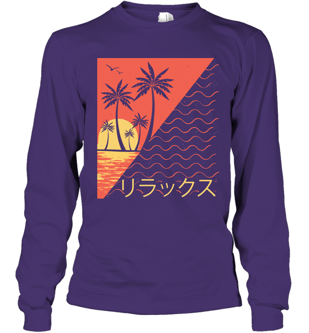 Japan Poster Like Sunset Wave Cool Vibe Shirt Long Sleeve T-Shirt Long Sleeve T-Shirt Purple