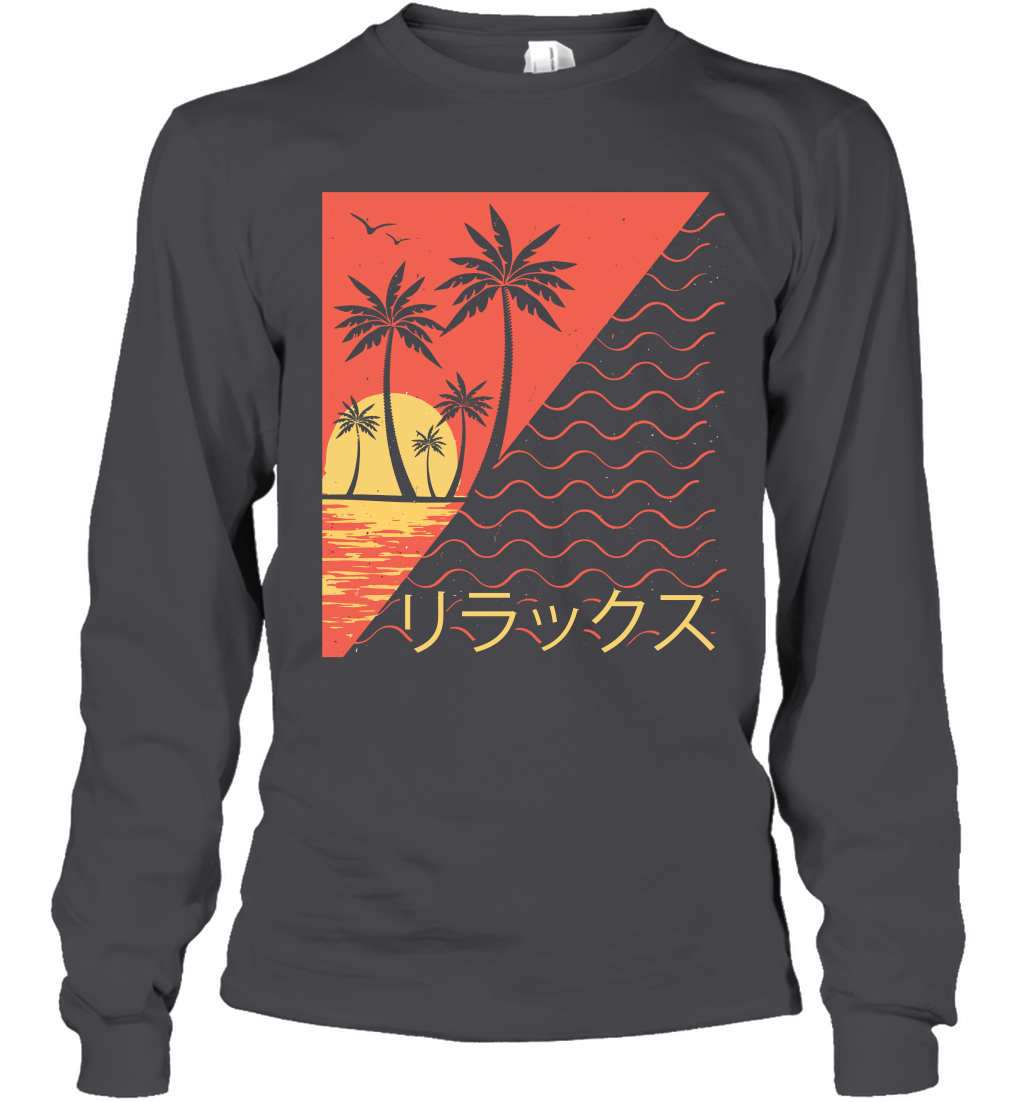 Japan Poster Like Sunset Wave Cool Vibe Shirt Long Sleeve T-Shirt Long Sleeve T-Shirt Dark Heather