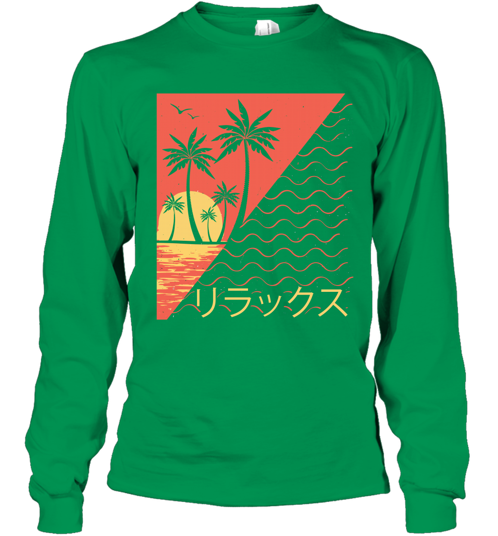 Japan Poster Like Sunset Wave Cool Vibe Shirt Long Sleeve T-Shirt Long Sleeve T-Shirt Irish Green