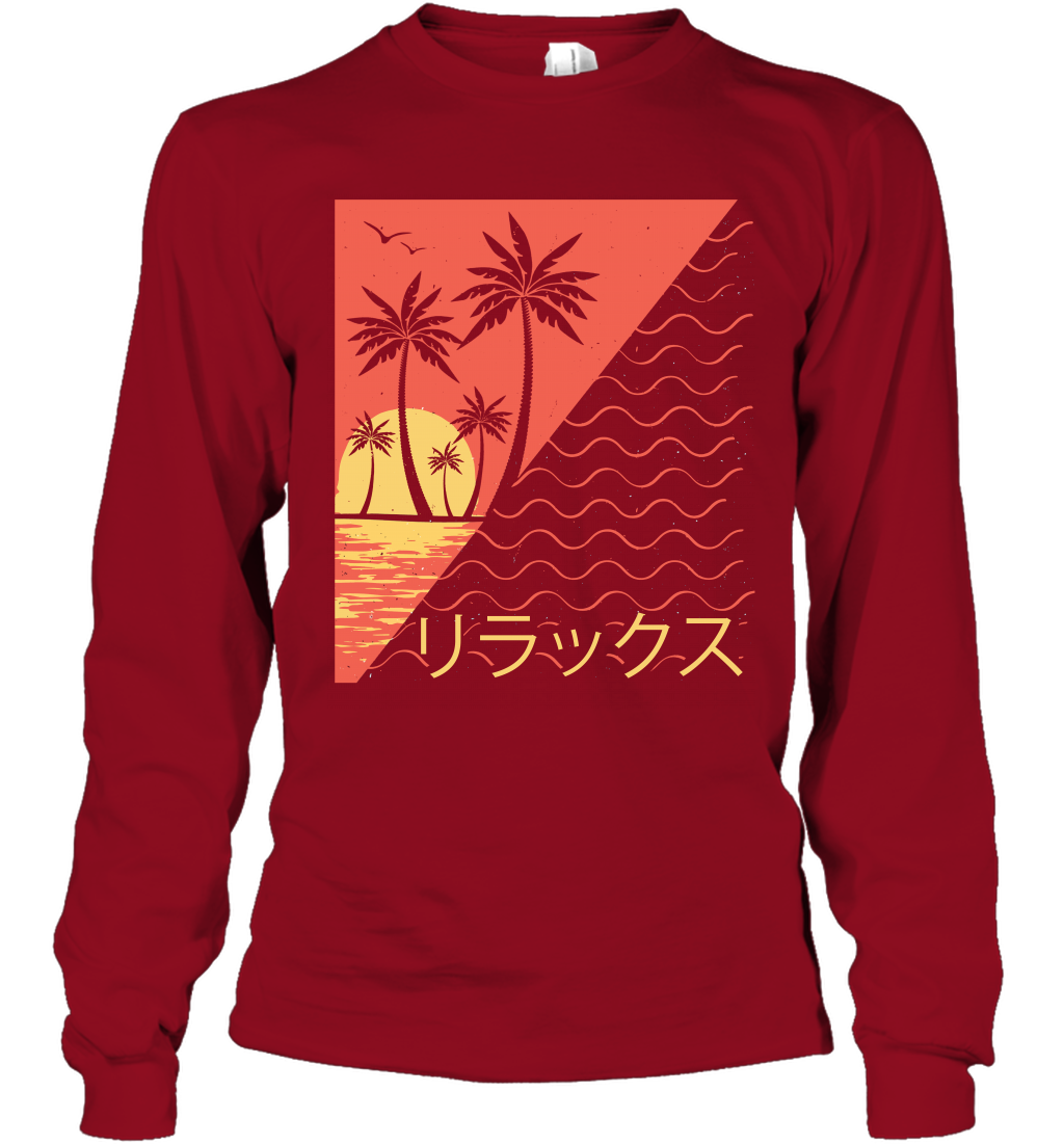 Japan Poster Like Sunset Wave Cool Vibe Shirt Long Sleeve T-Shirt Long Sleeve T-Shirt Cardinal Red