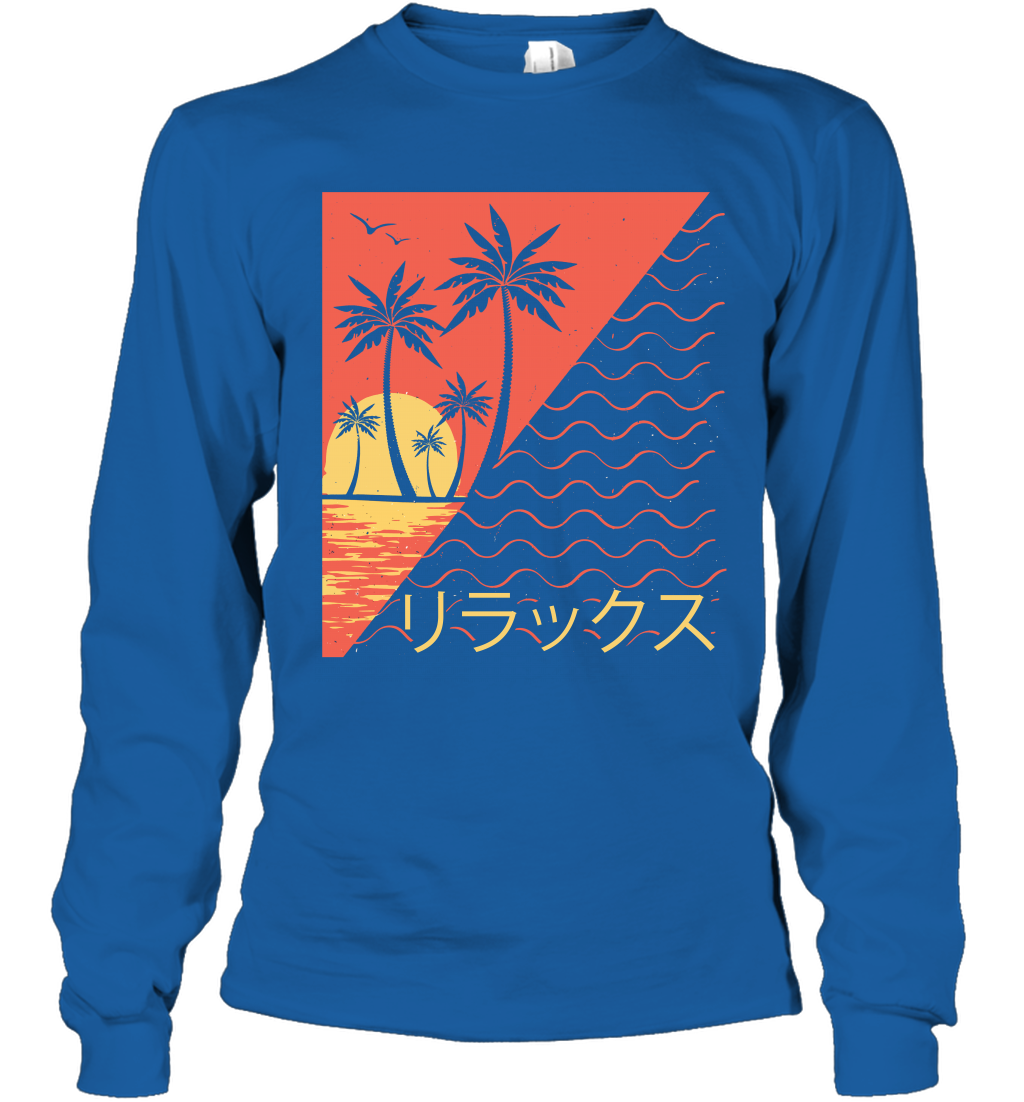 Japan Poster Like Sunset Wave Cool Vibe Shirt Long Sleeve T-Shirt Long Sleeve T-Shirt Royal