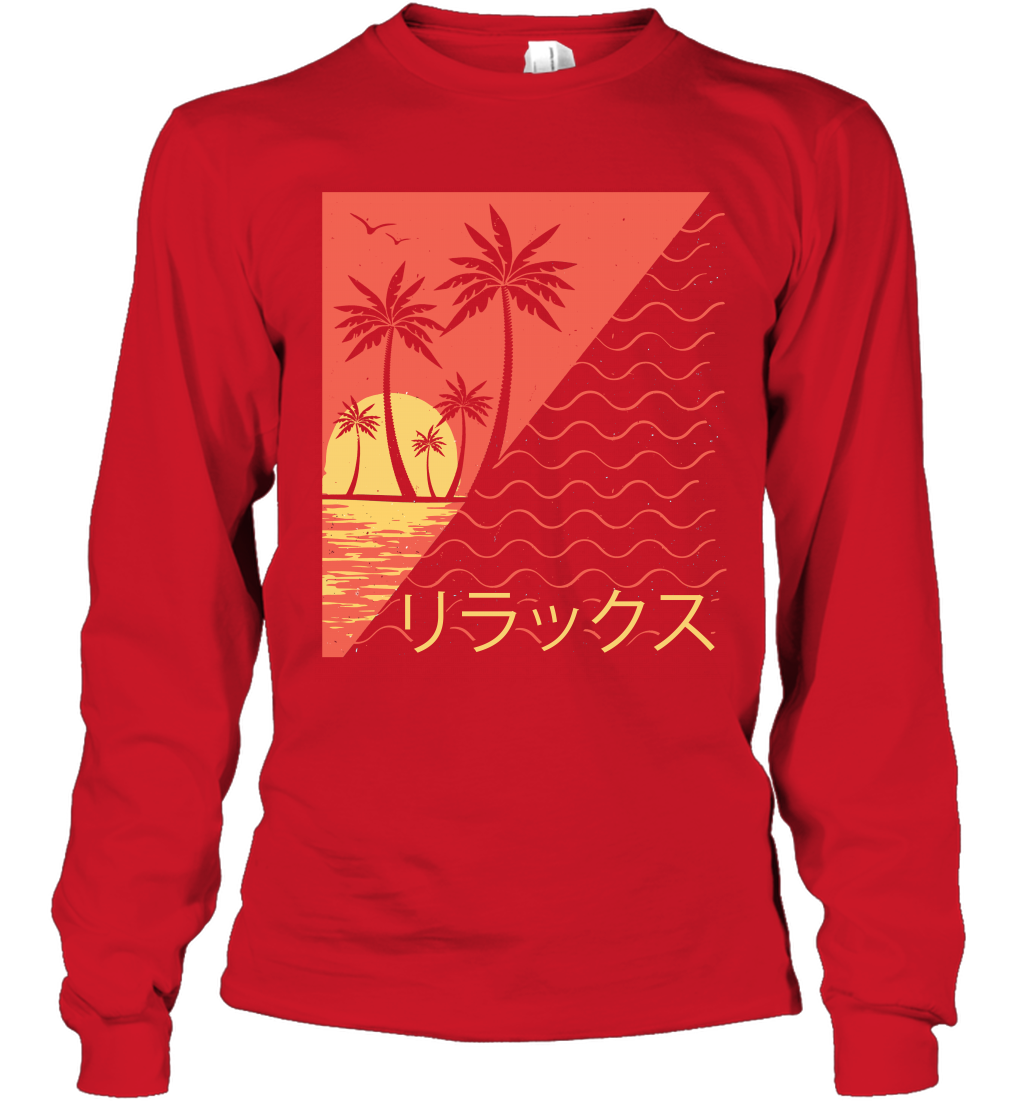 Japan Poster Like Sunset Wave Cool Vibe Shirt Long Sleeve T-Shirt Long Sleeve T-Shirt Red