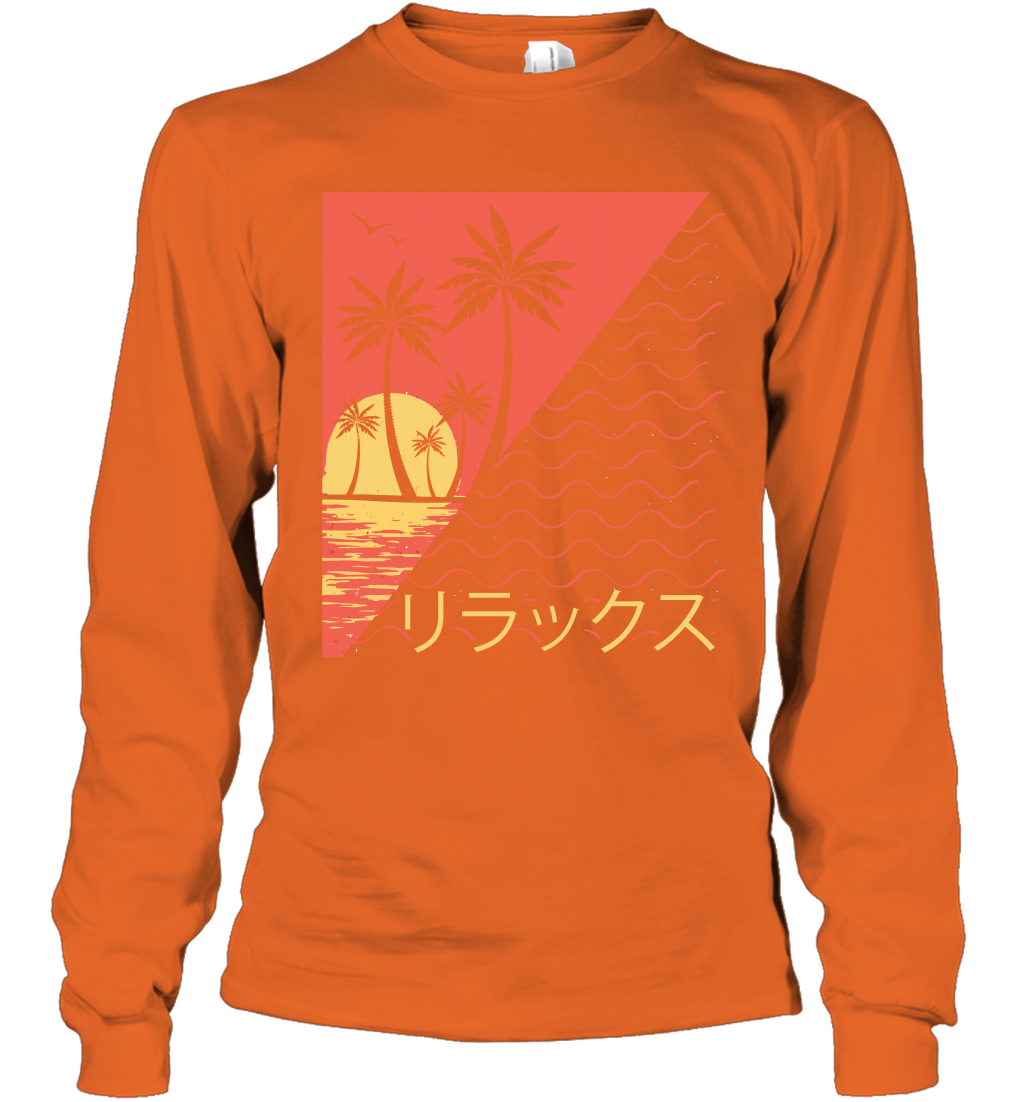 Japan Poster Like Sunset Wave Cool Vibe Shirt Long Sleeve T-Shirt Long Sleeve T-Shirt Orange