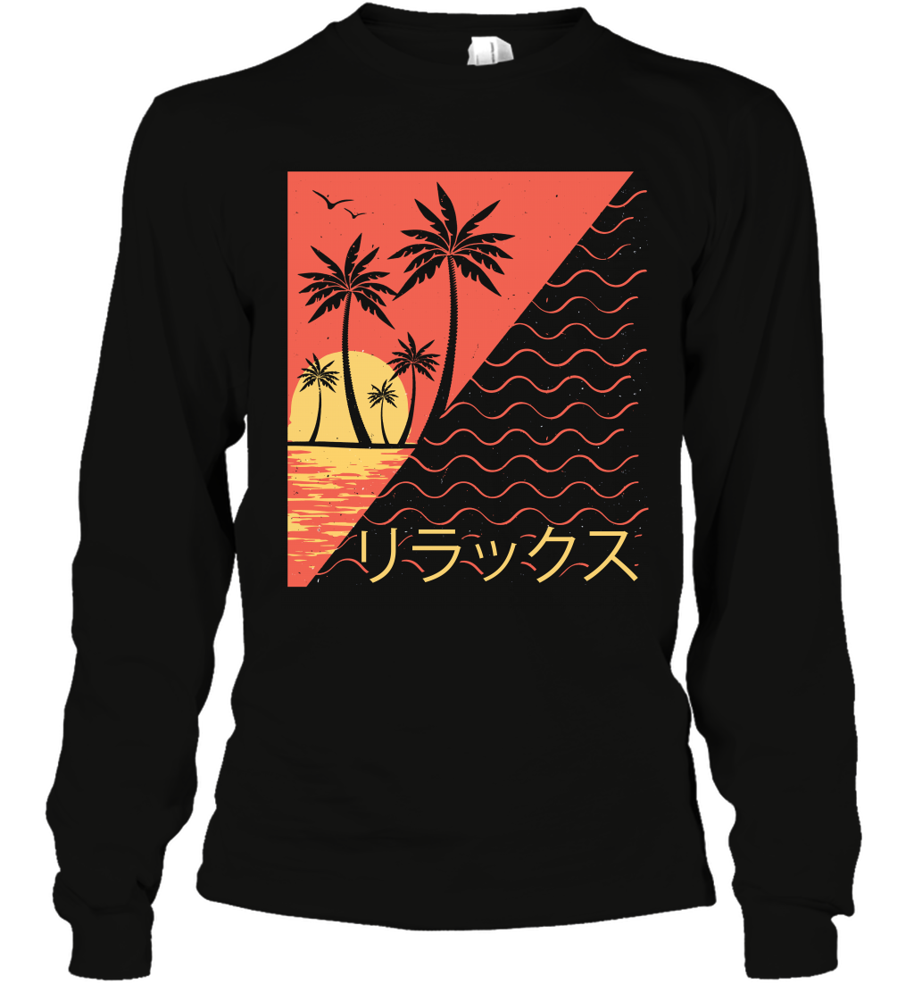 Japan Poster Like Sunset Wave Cool Vibe Shirt Long Sleeve T-Shirt Long Sleeve T-Shirt Black