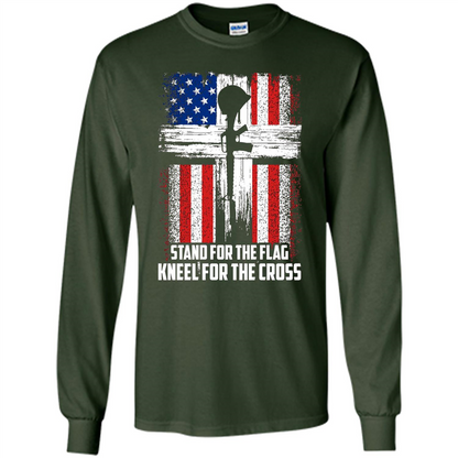 Military T-shirt Stand For The Flag Kneel For The Cross T-Shirt Forest Green