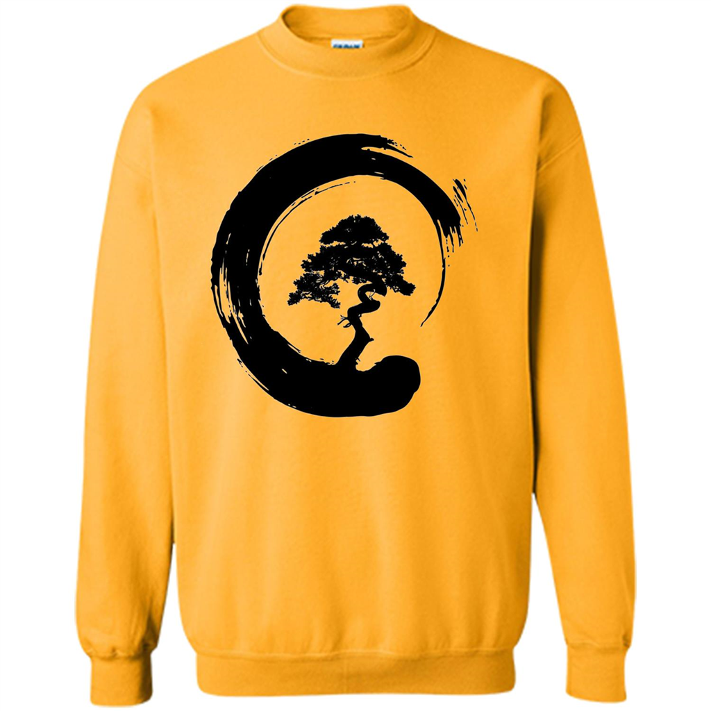 Bonsai Tree in Enso Circle - Buddhist Zen Calligraphy t-hirt Gold