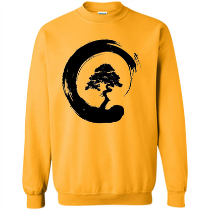 Bonsai Tree in Enso Circle - Buddhist Zen Calligraphy t-hirt Gold