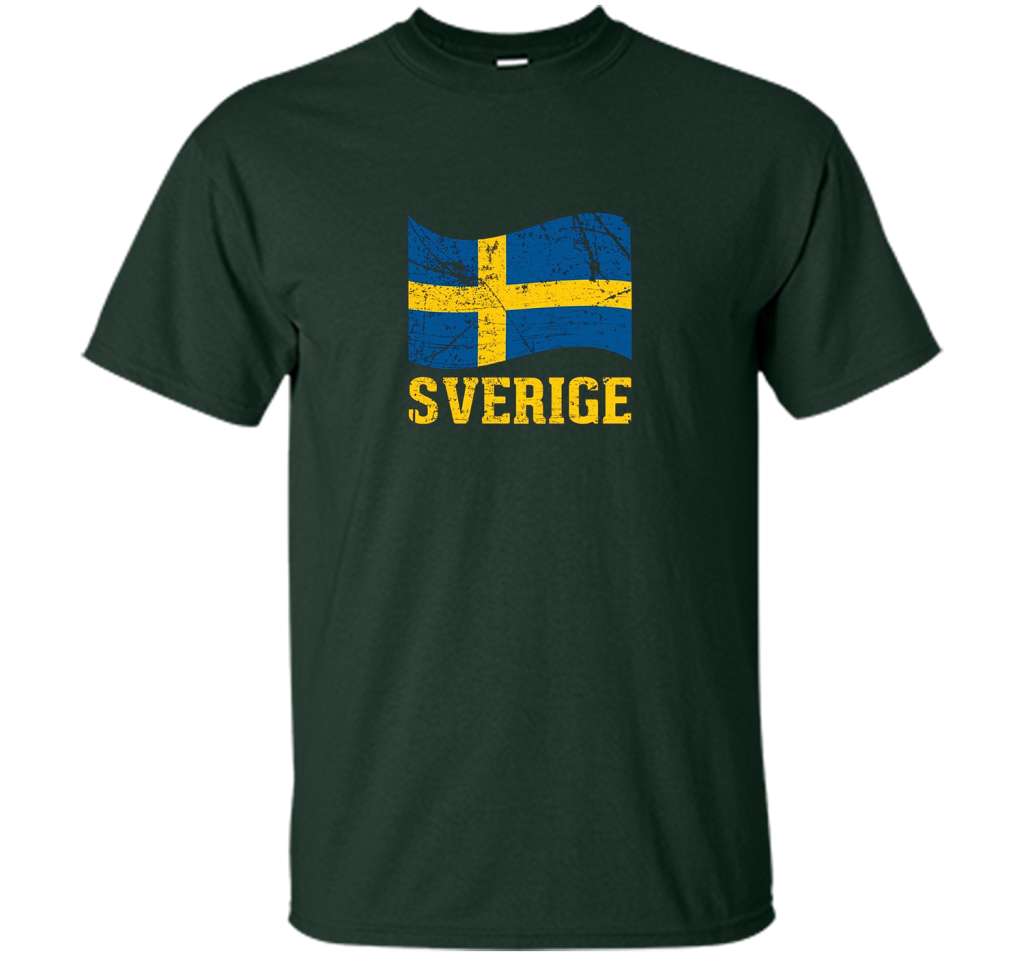 Swedish Flag, Sverige Souvenir Vintage T-Shirt t-shirt Forest Green