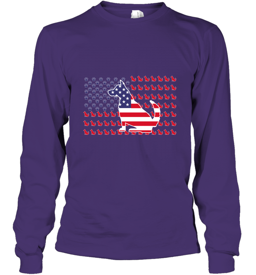 American Flag Dogs Lovers Shirt Long Sleeve T-Shirt Purple