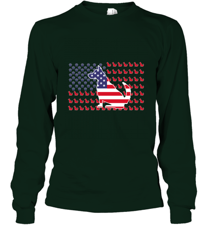 American Flag Dogs Lovers Shirt Long Sleeve T-Shirt Forest Green