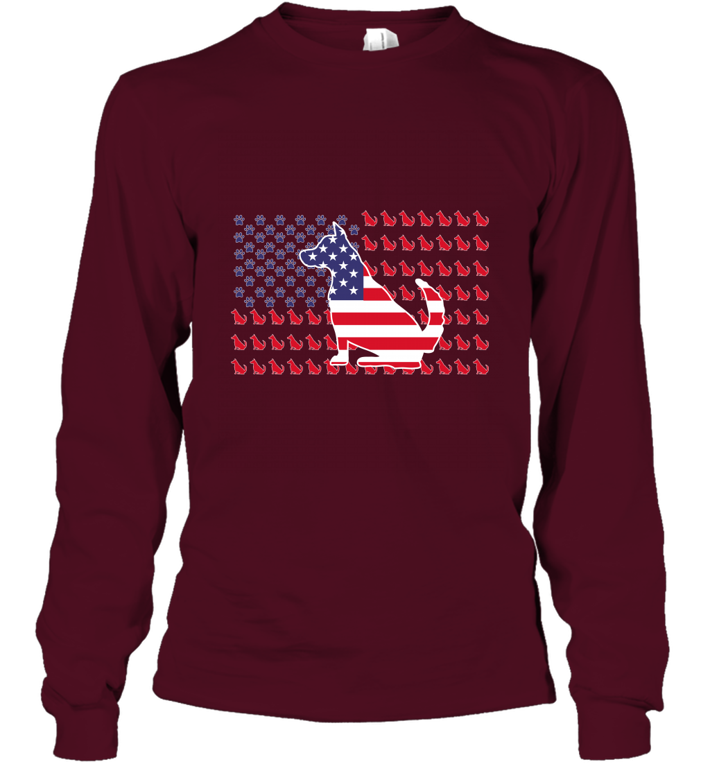 American Flag Dogs Lovers Shirt Long Sleeve T-Shirt Maroon