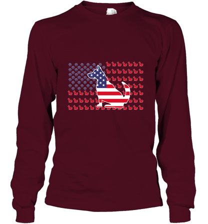 American Flag Dogs Lovers Shirt Long Sleeve T-Shirt Maroon