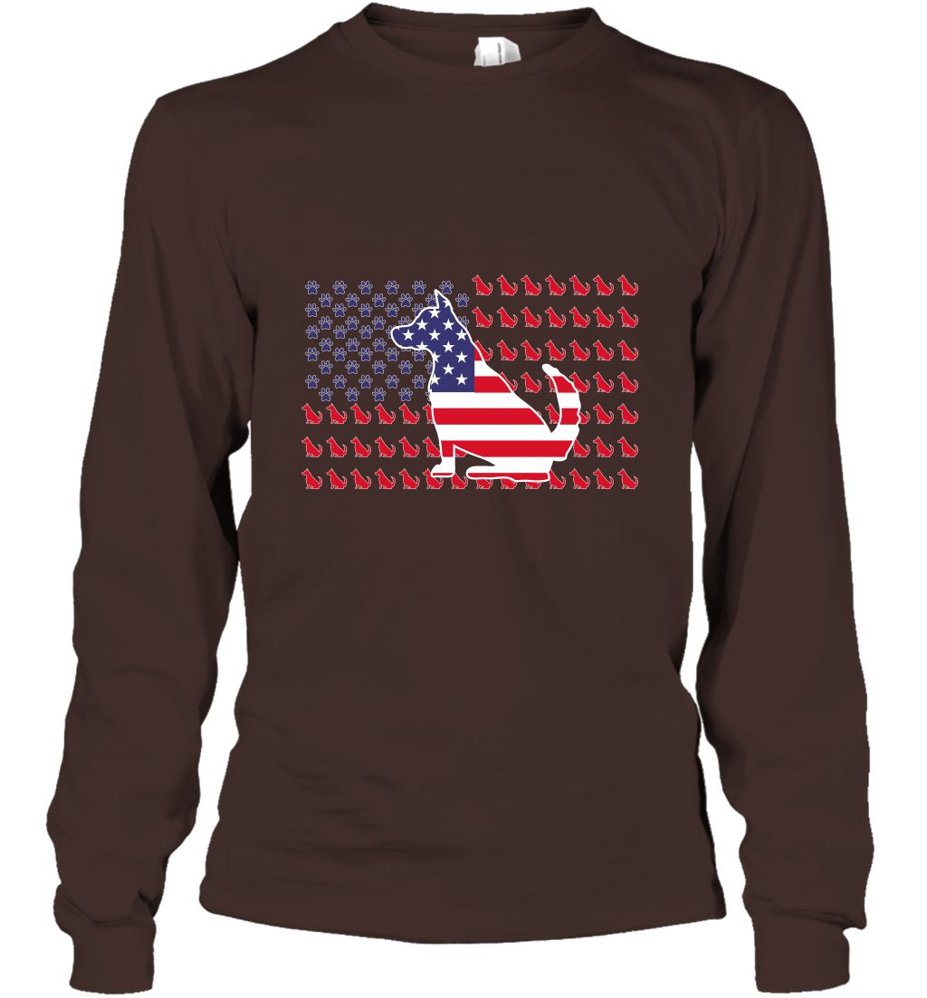 American Flag Dogs Lovers Shirt Long Sleeve T-Shirt Dark Chocolate
