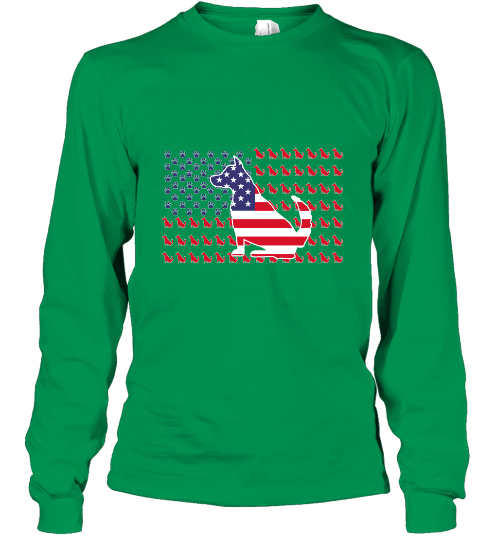American Flag Dogs Lovers Shirt Long Sleeve T-Shirt Irish Green