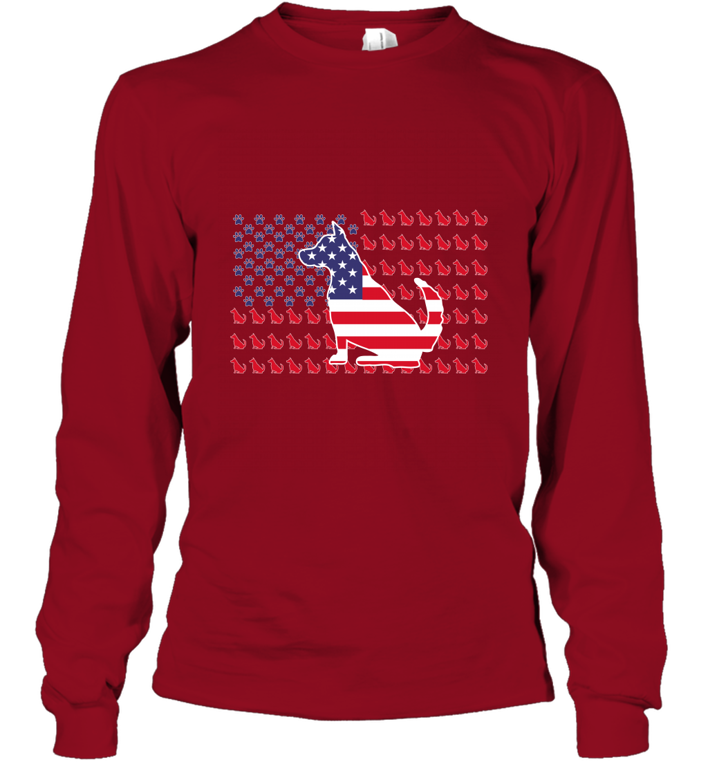 American Flag Dogs Lovers Shirt Long Sleeve T-Shirt Cardinal Red