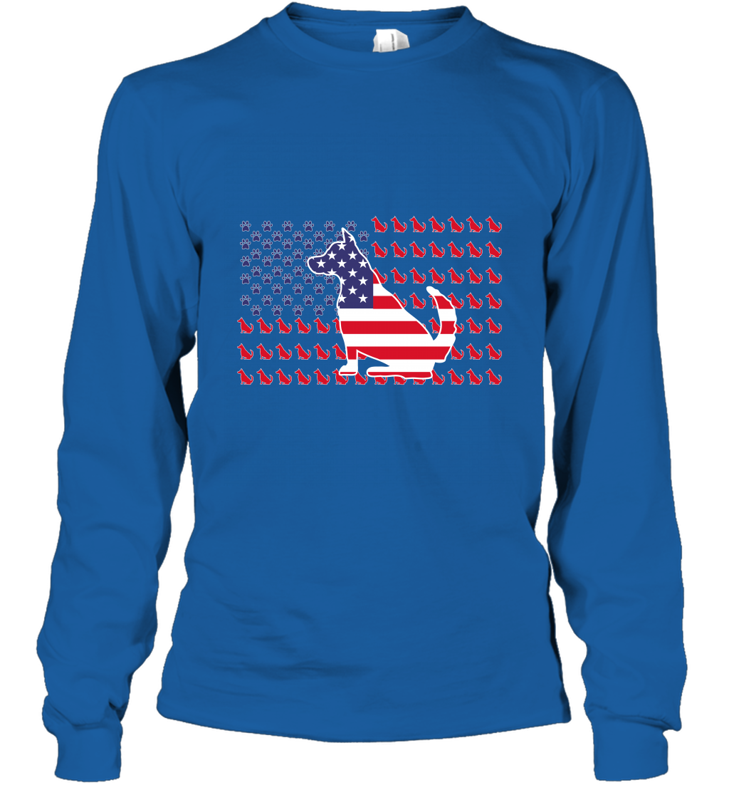 American Flag Dogs Lovers Shirt Long Sleeve T-Shirt Royal