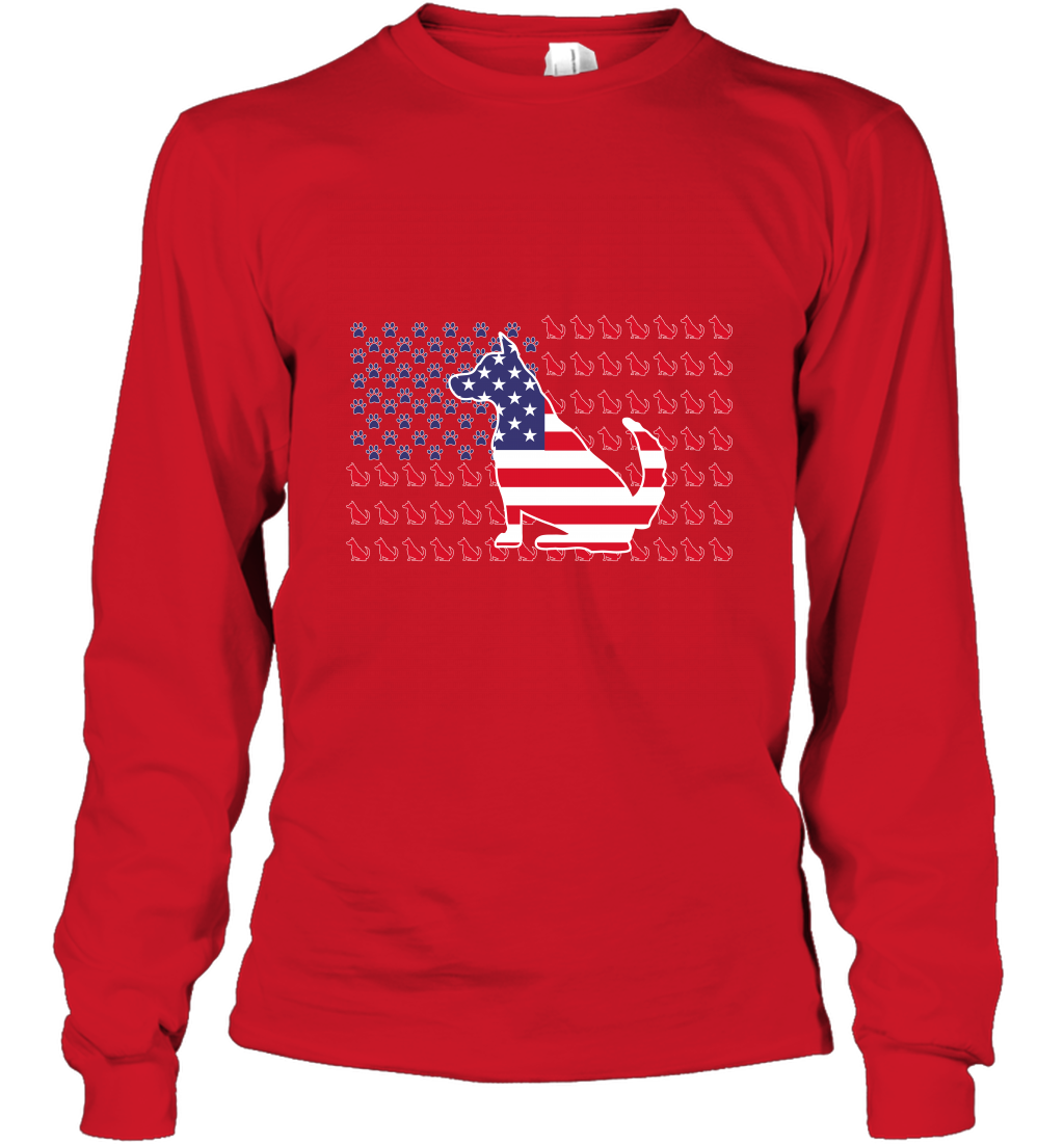 American Flag Dogs Lovers Shirt Long Sleeve T-Shirt Red