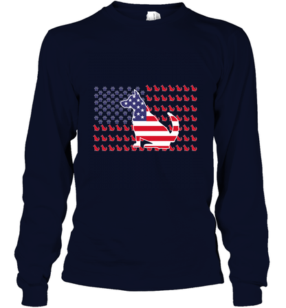 American Flag Dogs Lovers Shirt Long Sleeve T-Shirt Navy