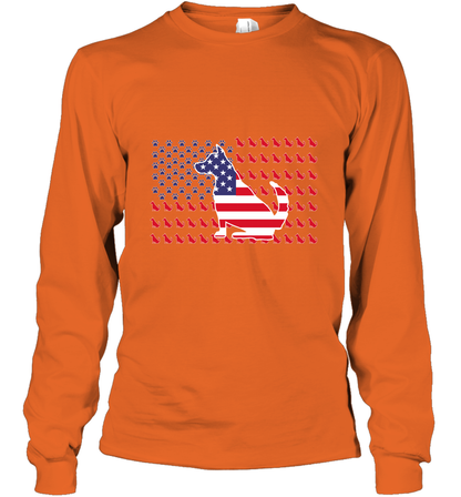 American Flag Dogs Lovers Shirt Long Sleeve T-Shirt Orange