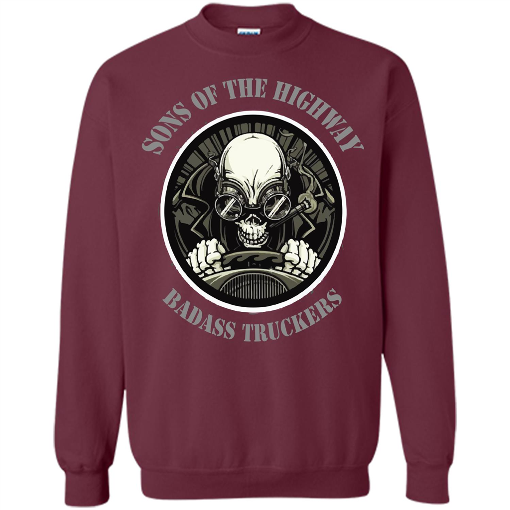 Trucker T-shirt Sons Of The Highway Badass Truckers T-shirt Maroon