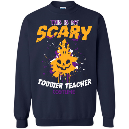 Halloween T-shirt This Is My Scary Toddier Teacher Costume T-shirt Navy