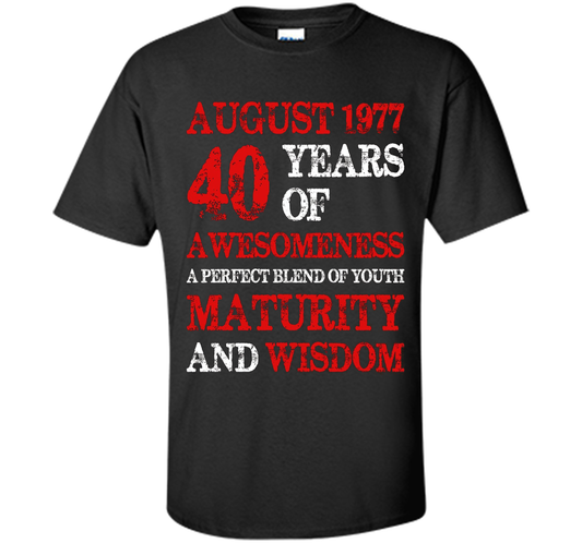 Vintage Limited August 1977 Edition - 40th Birthday Gift shirt Black